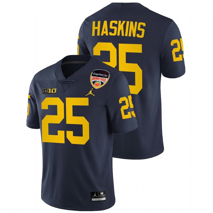 Michigan Wolverines Men's NCAA Hassan Haskins #25 Navy Orange Bowl 2021 Playoff College Football Jersey IHL7849OV